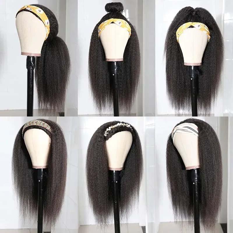 Top Virgin Kinky Straight Headband Wig 150 Density