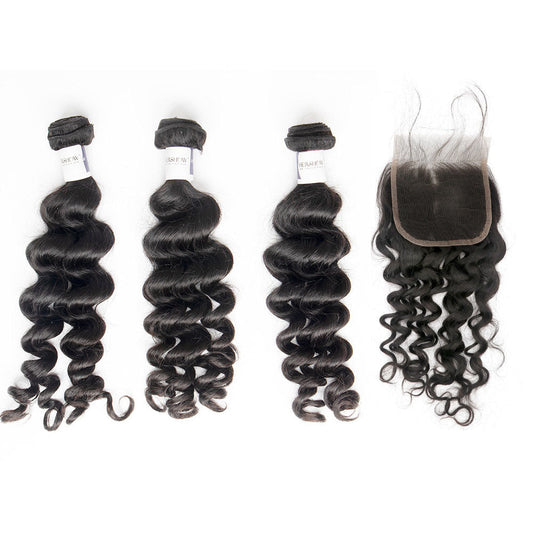 Tip-top quality Raw Loose Curly 3 Bundles with 4x4 Closure（never hair loss）