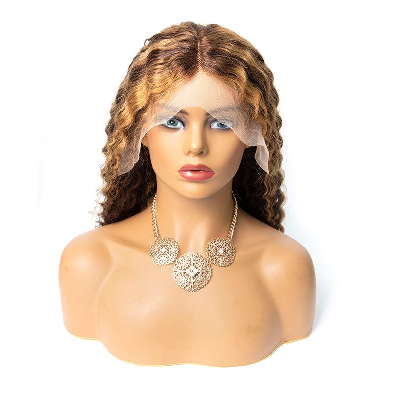 Top Virgin Wig 13x4 Deep Wave Lace Front Blonde Highlight Wig 180 Density (18"-28" Available)