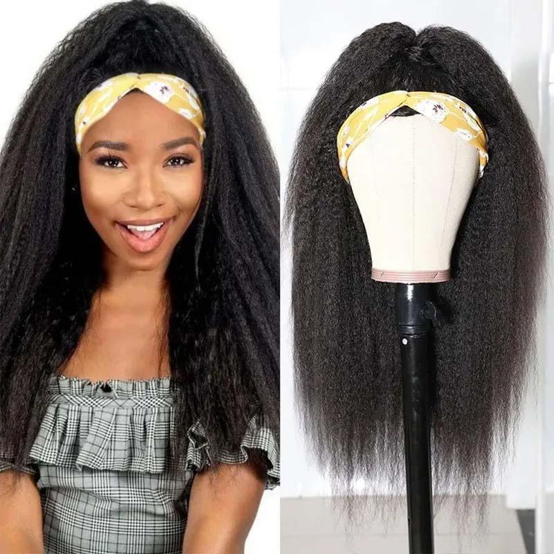 Top Virgin Kinky Straight Headband Wig 150 Density