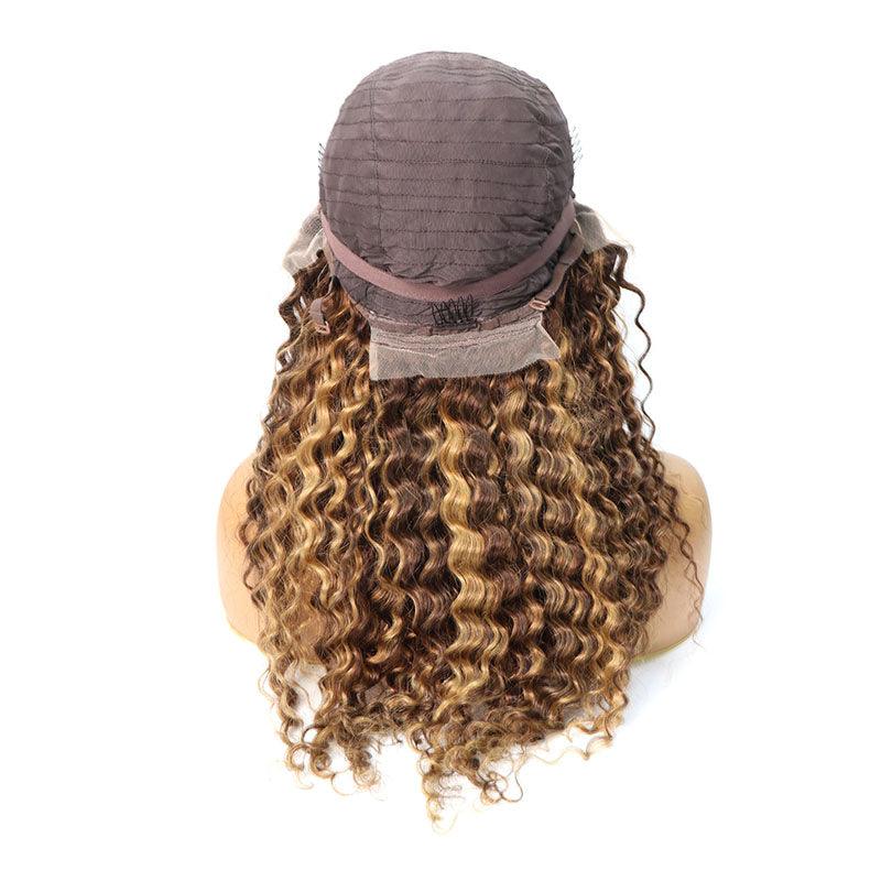 Top Virgin Wig 13x4 Deep Wave Lace Front Blonde Highlight Wig 180 Density (18"-28" Available)