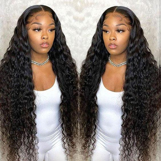 Top Virgin Deep Wave 4x4/5x5 Transparent Lace Closure Wig Human Hair Wig 150/180 Density