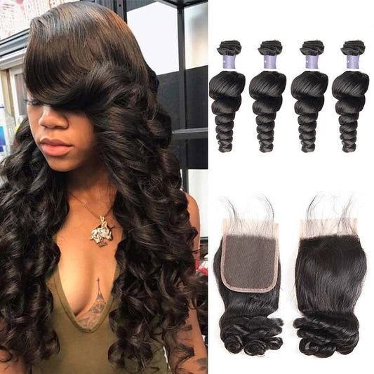 Tip-top quality Raw Loose Wave 4 Bundles with 4x4 Closure（never hair loss）