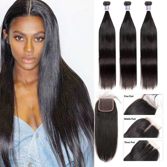 Tip-top quality Raw Straight Hair 3 Bundles with 4x4 Closure（never hair loss）