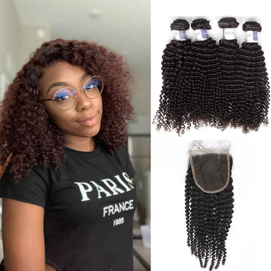 Tip-top quality Raw Kinky Curly 4 Bundles with 4x4 Closure（never hair loss）