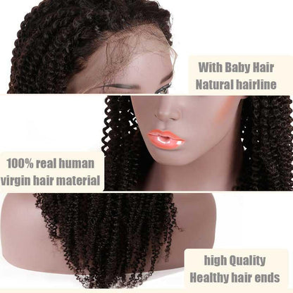 Top Virgin 13x4 Kinky Curlyl Lace Front Transparent  Wig 180 Density with Baby Hair