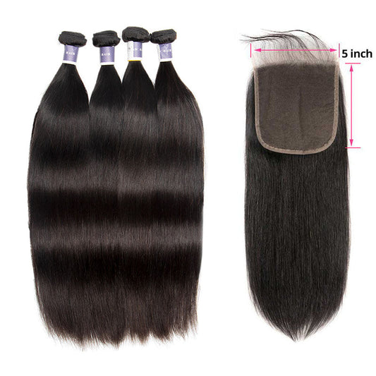 Tip-top quality Raw Straight Hair 4 Bundles with 5x5 Closure（never hair loss）