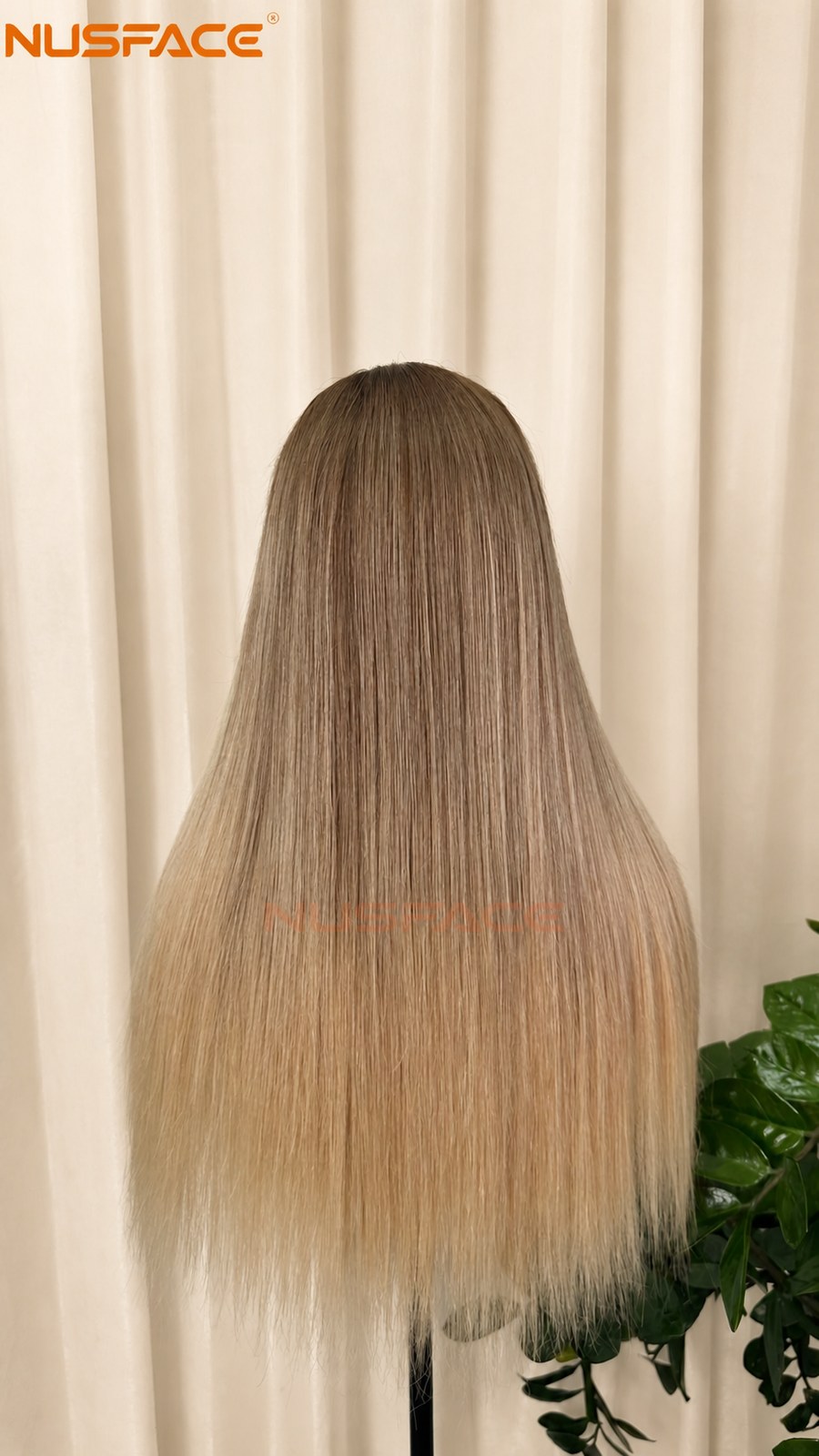 back view used to inspect a hand-painted balayage wig sample