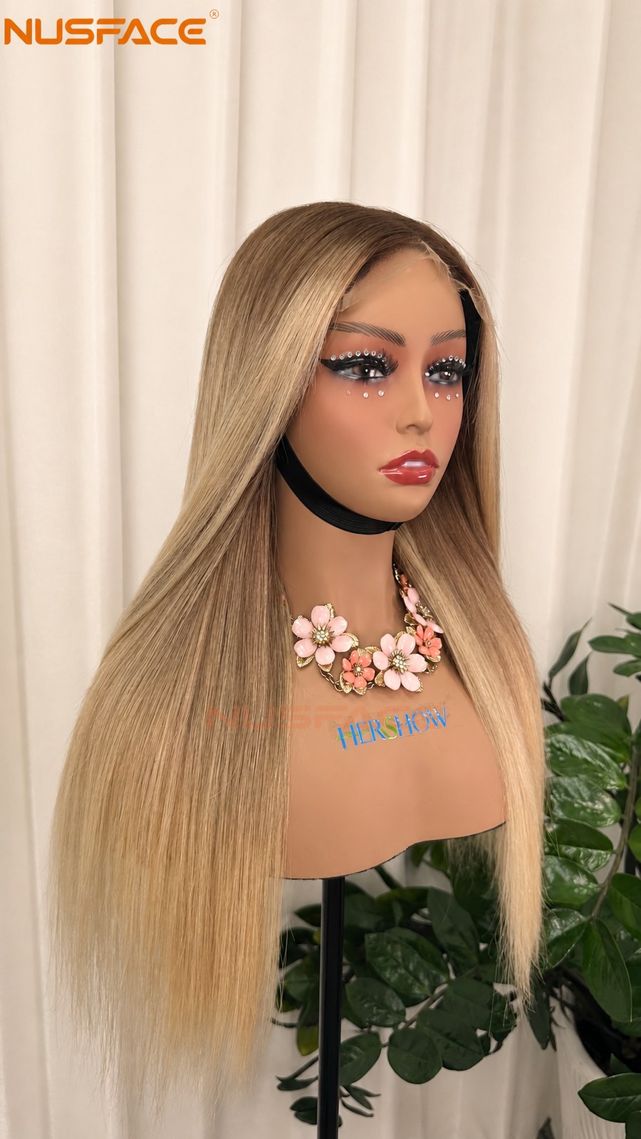 side view used to inspect a hand-painted balayage wig sample