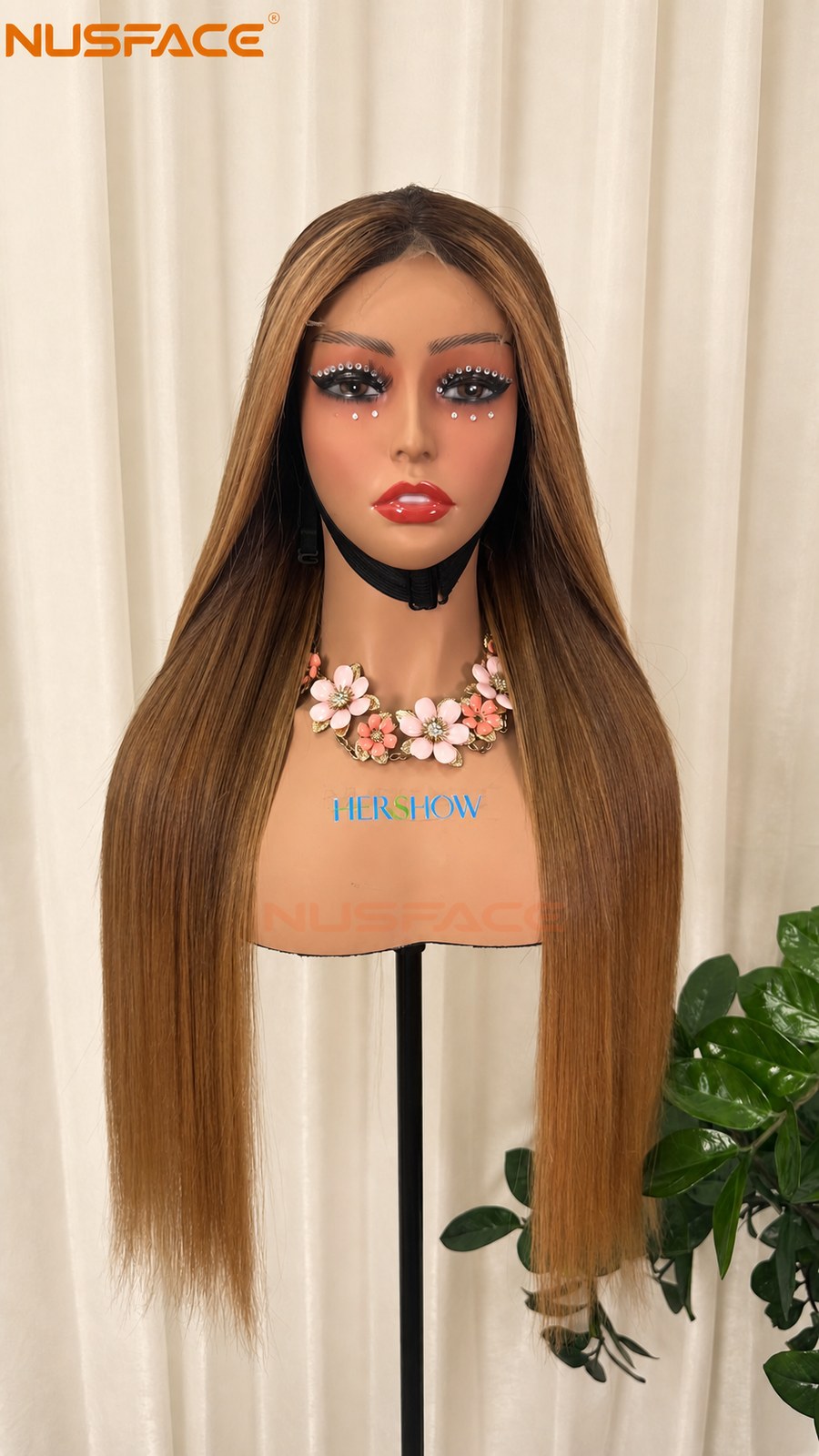 amber brown hand-painted balayage wig reference