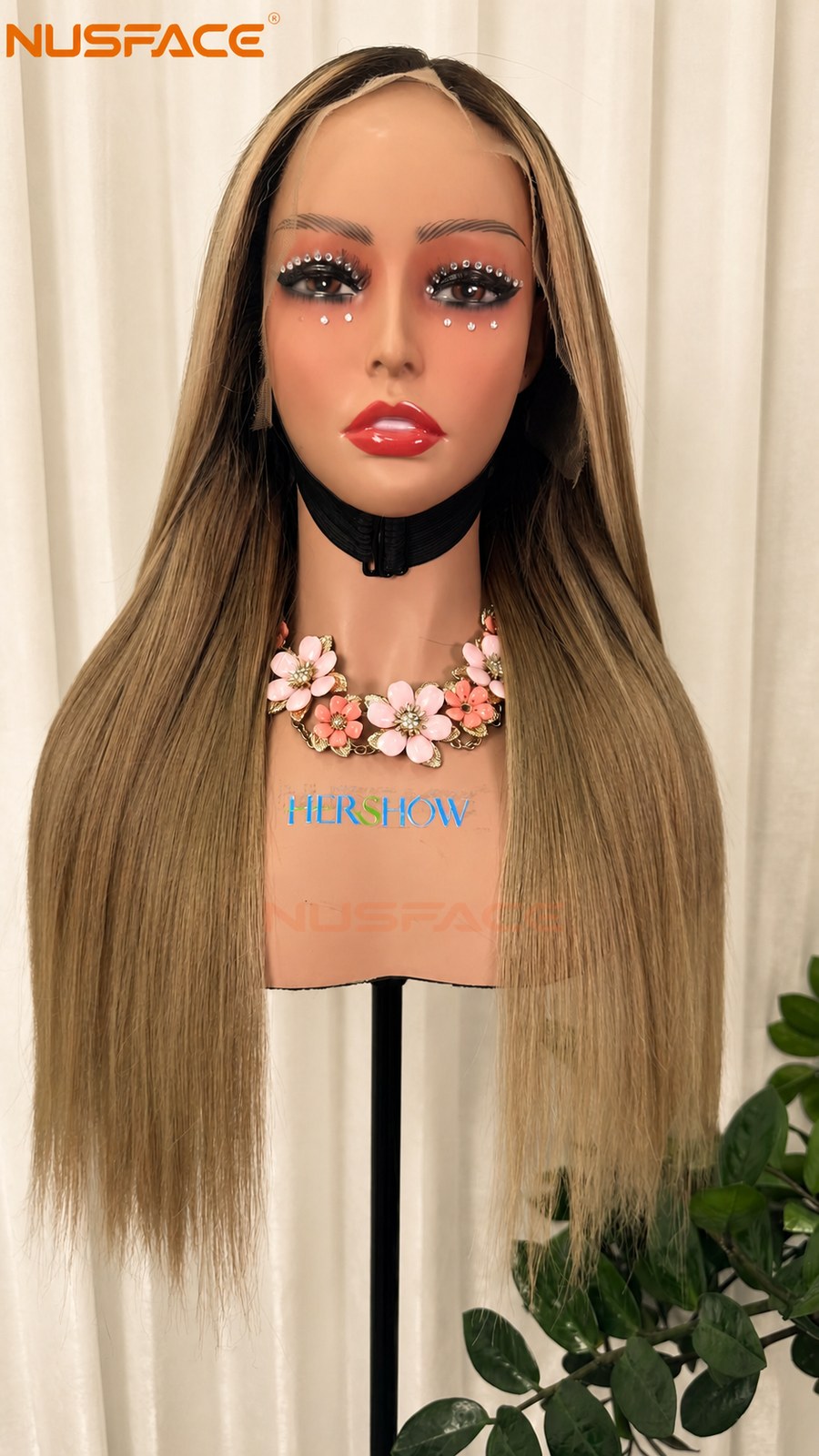 beige blonde money piece hand-painted balayage wig reference
