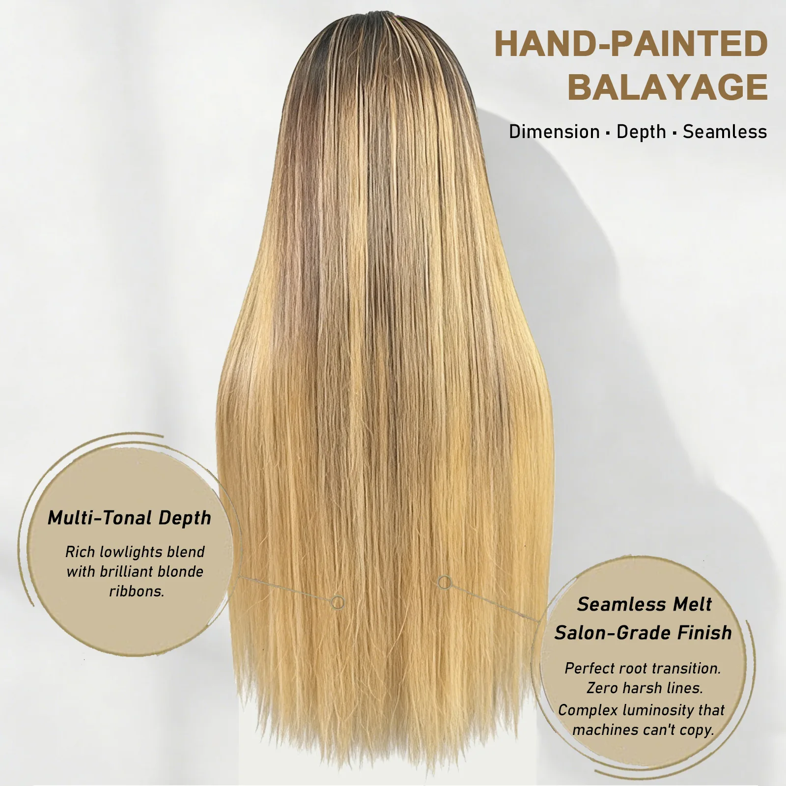 hand-painted honey blonde balayage wig with multi-tonal depth
