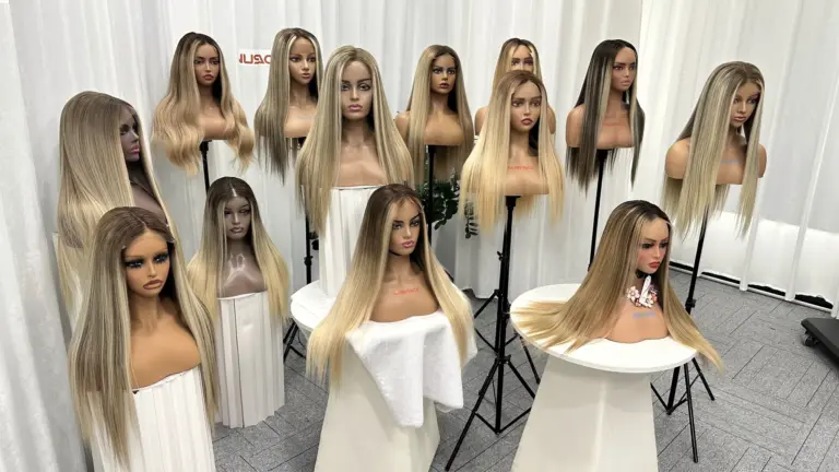 hand-painted balayage wig collection displayed by NUSFACE factory