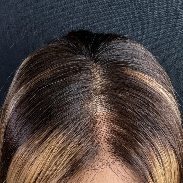 hand-painted balayage wig lace and shadow-root close-up