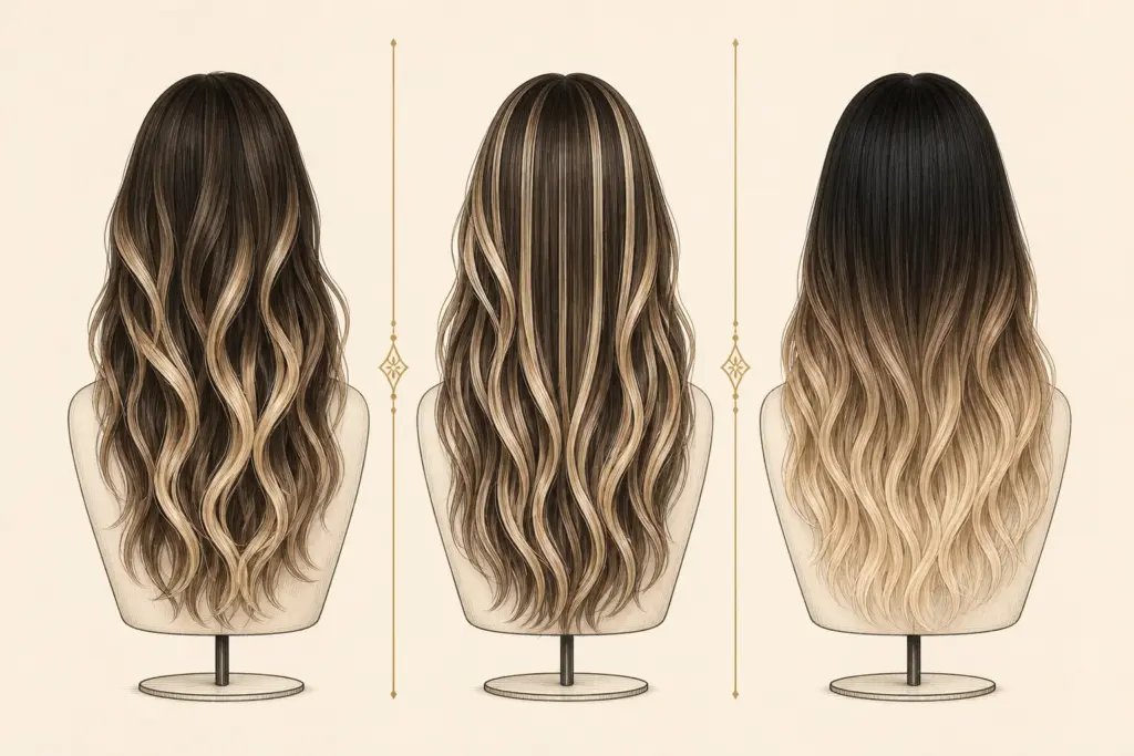 Balayage vs Highlights vs Ombre Wigs: A Visual Buying Guide