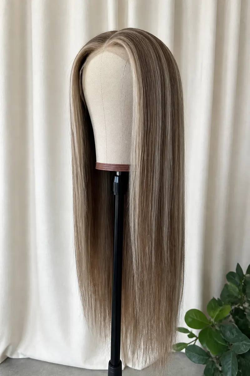 highlight wig placement reference with repeated beige blonde pieces