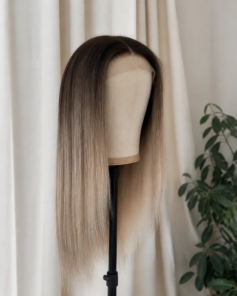 ombre wig gradient reference from brunette roots to beige blonde ends