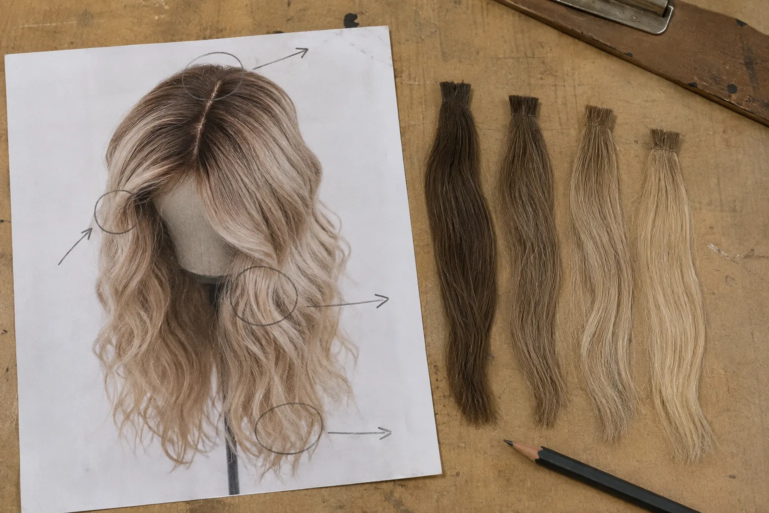 Custom wig color brief marked for root face frame transition and ends