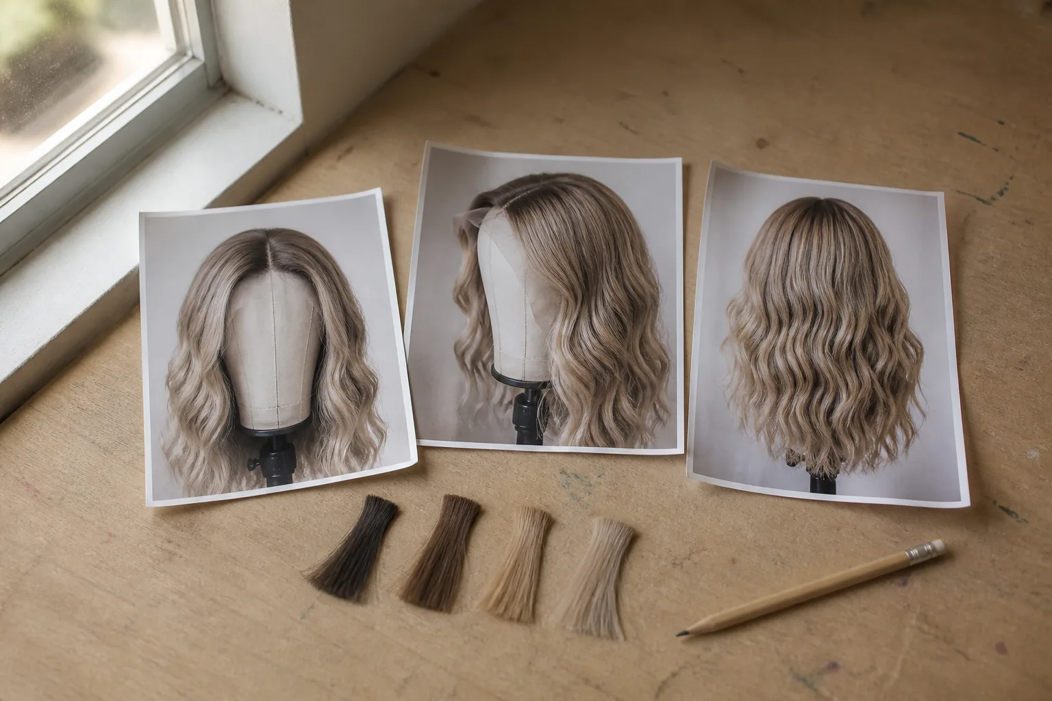 Custom wig color reference photos in front side and back views