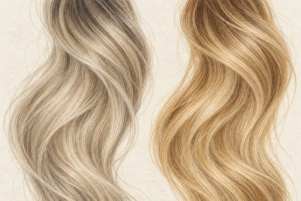 Cool ash and warm honey blonde balayage hair tones