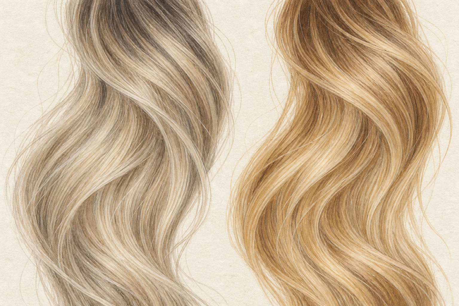 Cool ash and warm honey blonde balayage hair tones