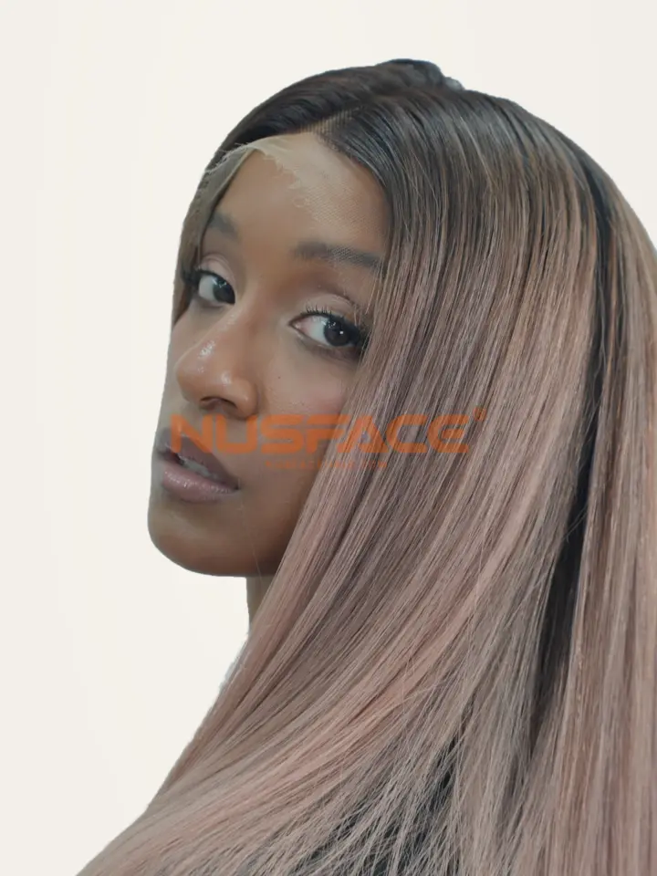 Blush Rose, Rose beige, straight hand-painted balayage wig by NUSFACE, selected portrait