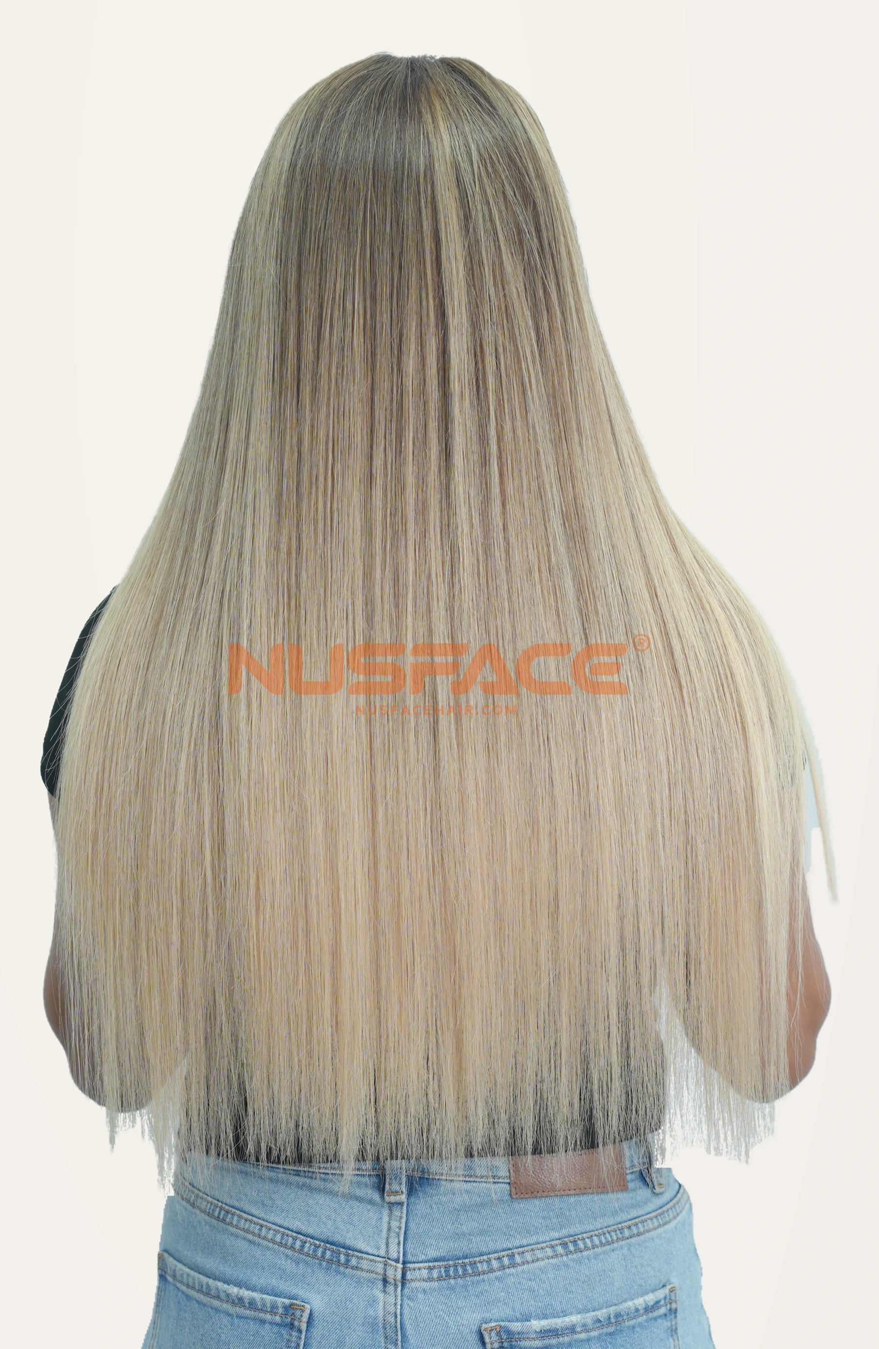 Back view of the 24-inch Ivory Magnolia straight balayage wig