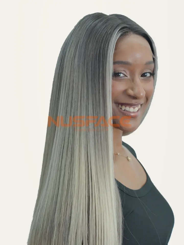 Silver Anemone, Silver ash, straight hand-painted balayage wig by NUSFACE, selected portrait