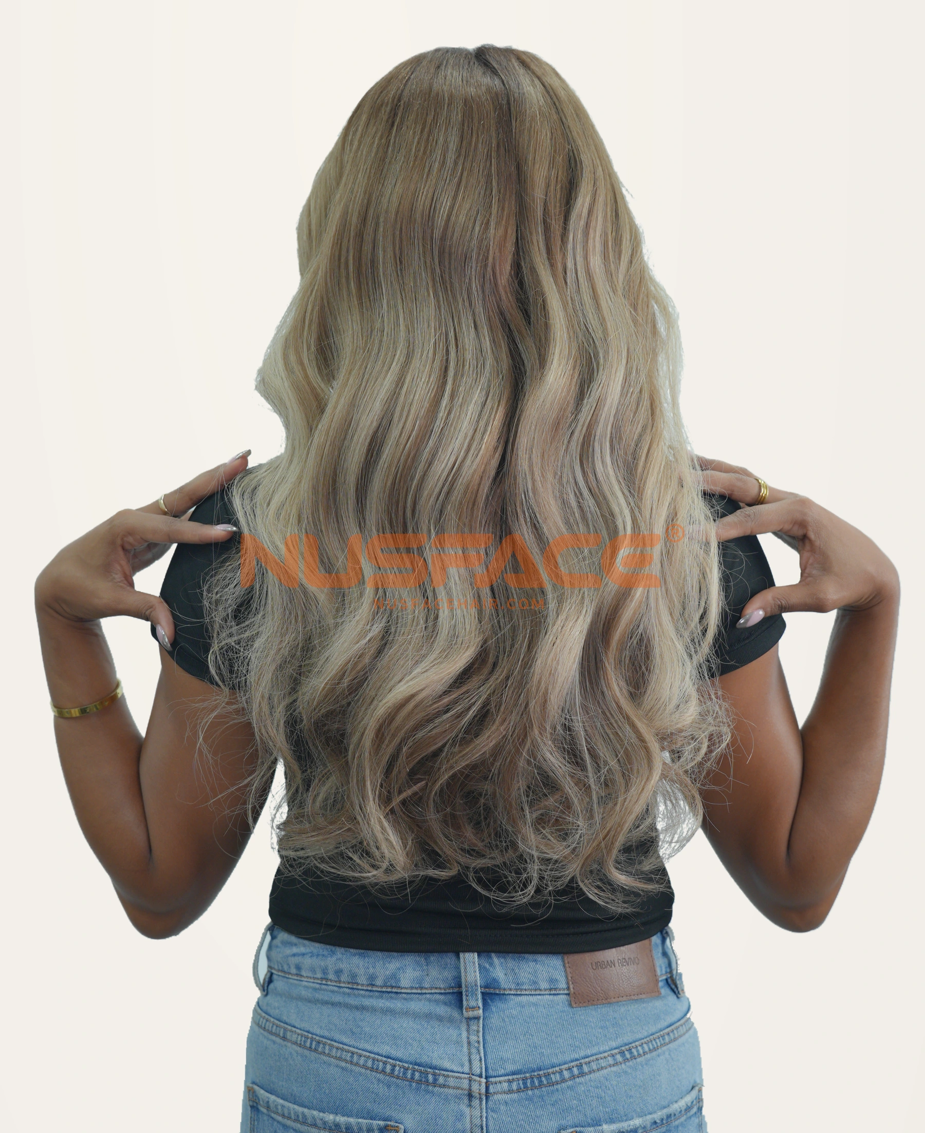 Back view of the 24-inch Toffee Rose wavy balayage wig