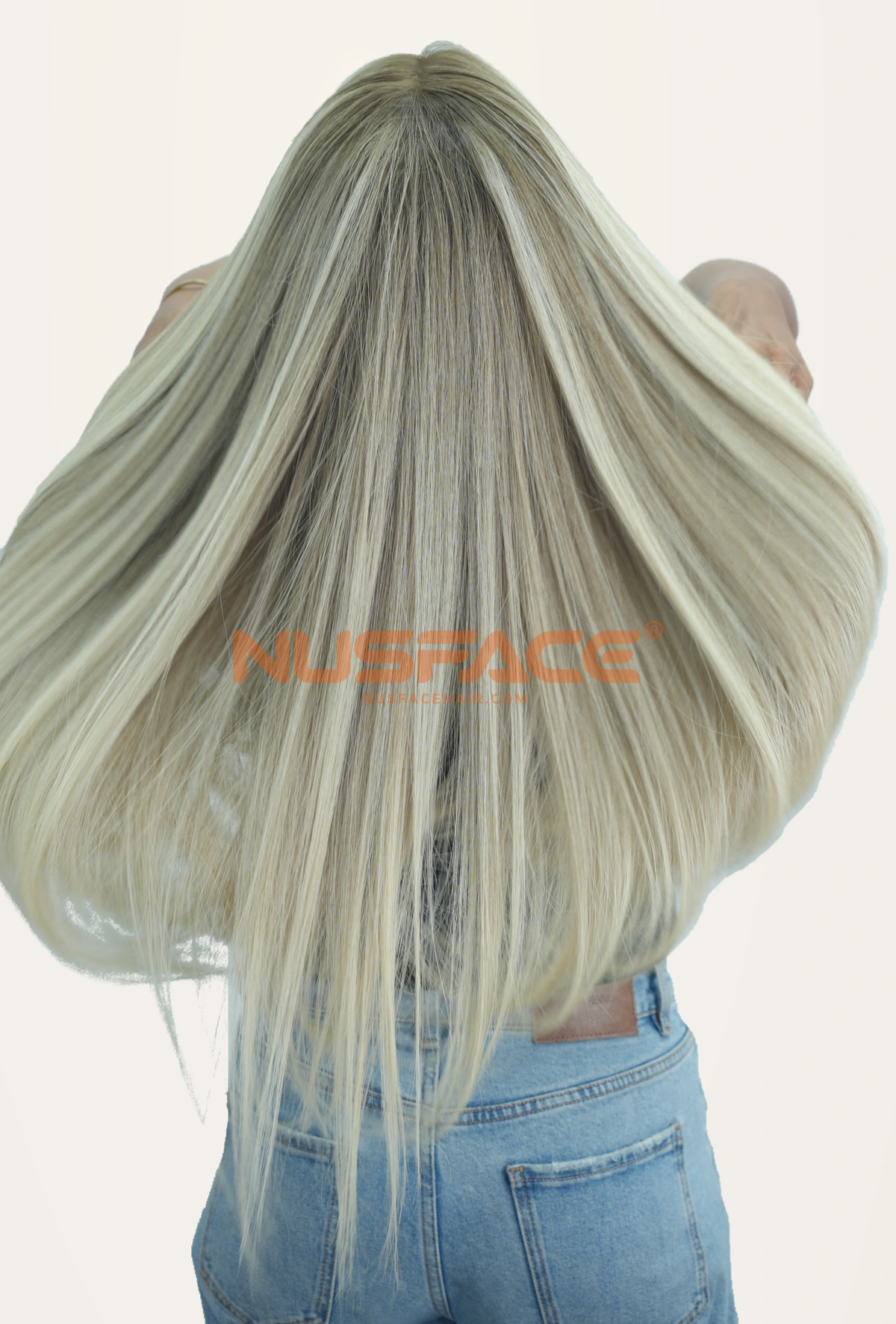 Willow Orchid, Soft green blonde, straight hand-painted balayage wig by NUSFACE, view 2