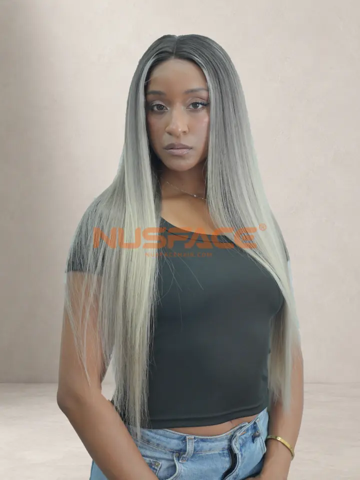 Silver Anemone hand-painted balayage wig, front view