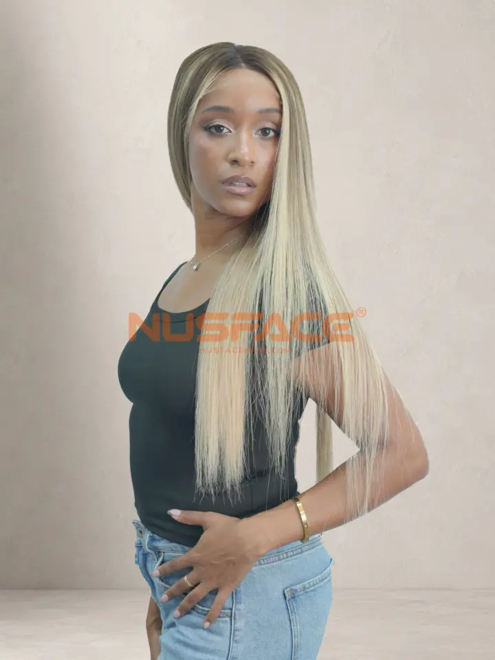 Ivory Magnolia hand-painted balayage wig, front view
